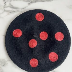 Elegant Black Beret with Red Dots